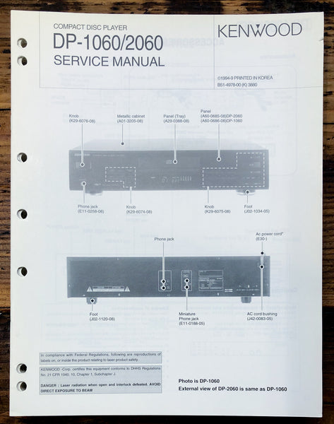 Kenwood DP-1060 DP-2060 CD Player  Service Manual *Original*