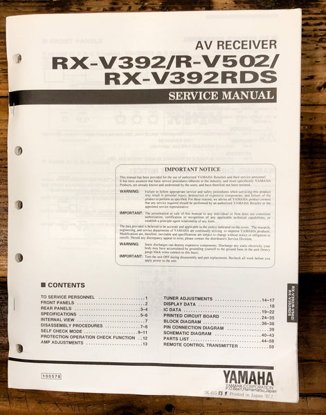 Yamaha RX-V392 RDS R-V502 Receiver  Service Manual *Original*