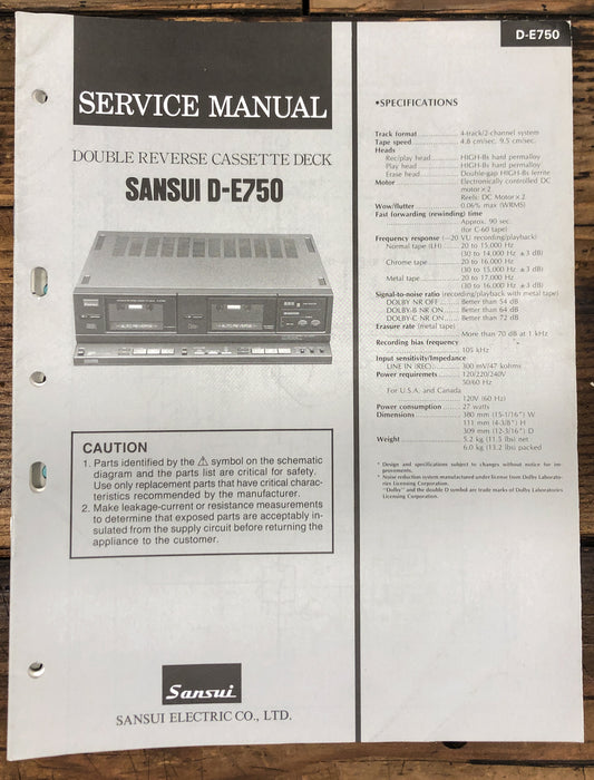 Sansui D-E750 Cassette  Service Manual *Original*
