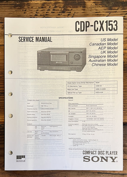 Sony CDP-CX153 CD Player  Service Manual *Original*