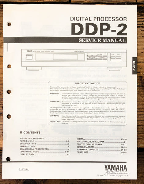 Yamaha DDP-2 Digital Processor  Service Manual *Original*