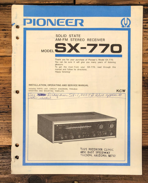 Pioneer SX-770 Receiver Service Manual *Original*