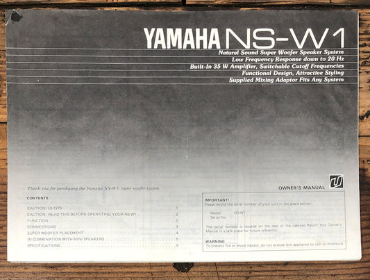 Yamaha NS-W1 Super Woofer  Owner / User Manual *Original*