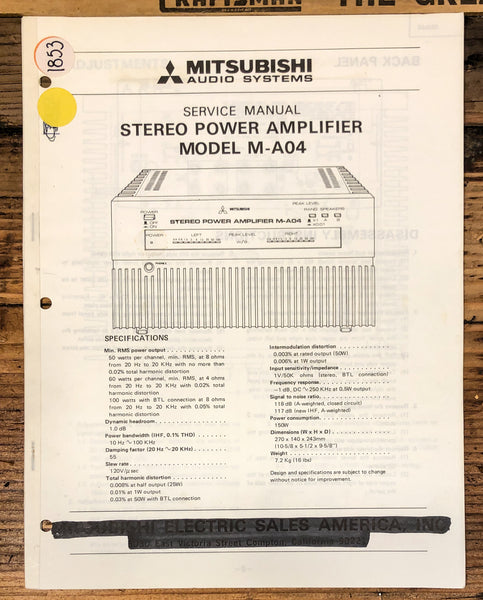 Mitsubishi M-A04 Amplifier Service Manual *Original*