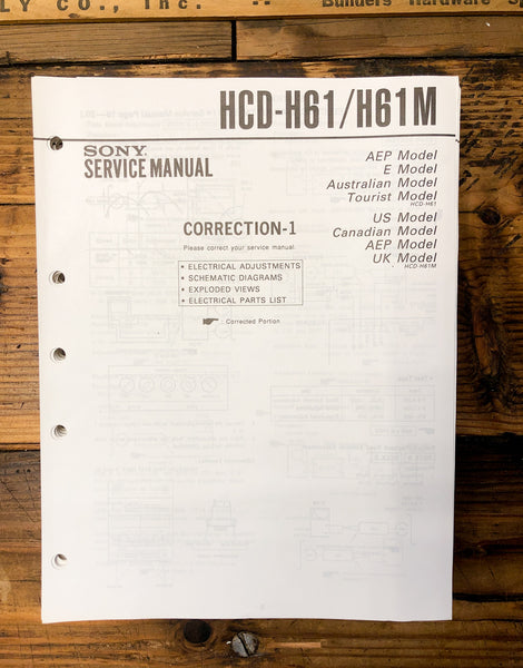 Sony HCD-H61 HCD-H61M Stereo Corr. Service Manual *Original*