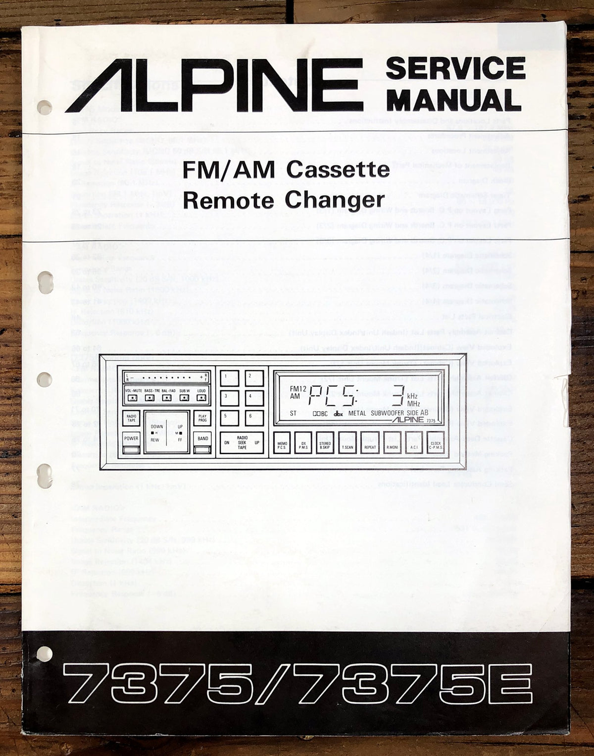 Alpine 7375 7375E FM/AM Cassette Remote Changer Service Manual *Original*