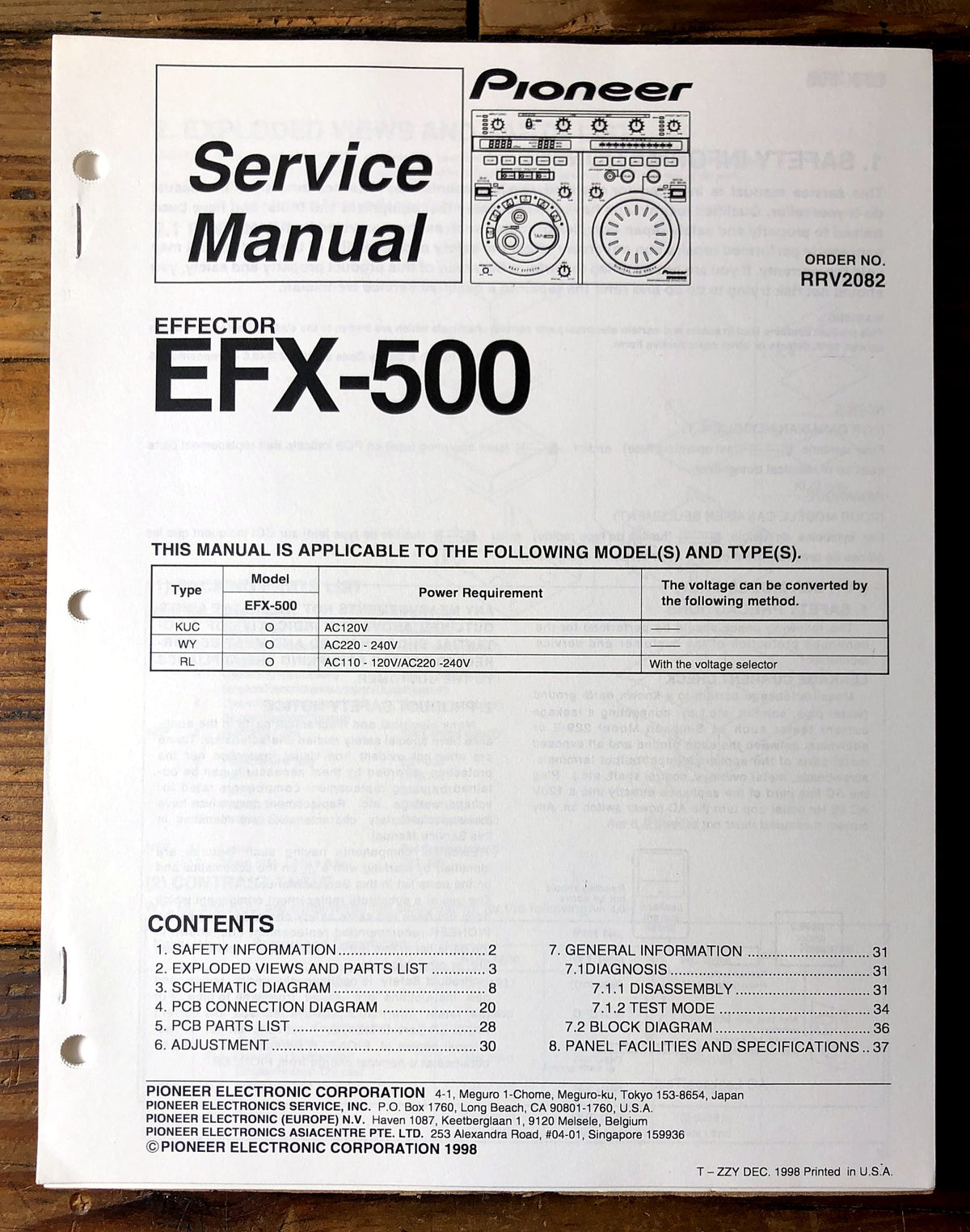 Pioneer EFX-500 Effector Service Manual *Original*