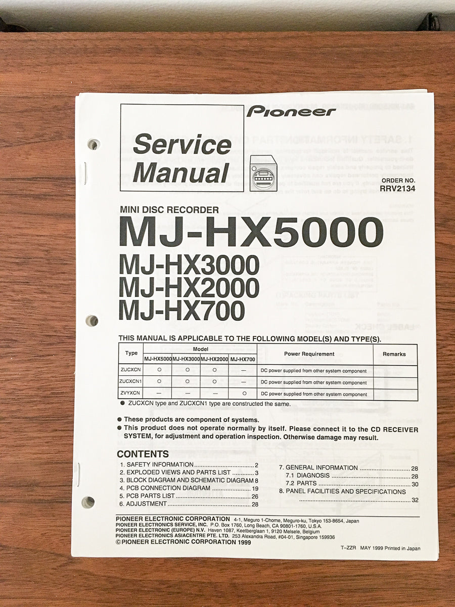 Pioneer MJ-HX5000 MJ-HX3000 MJ-HX2000 MJ-HX700 MD Service Manual *Original*