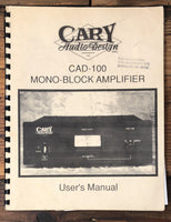 Cary Audio Design CAD-100 Amplifier  Owner / User Manual *Original*