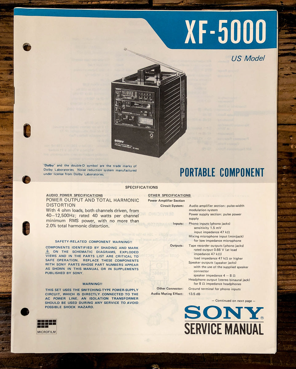 Sony XF-5000 Radio / Stereo Service Manual *Original*