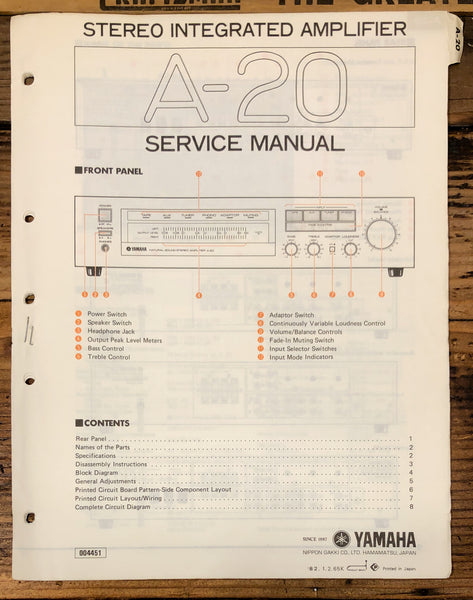 Yamaha A-20 Amplifier  Service Manual *Original*