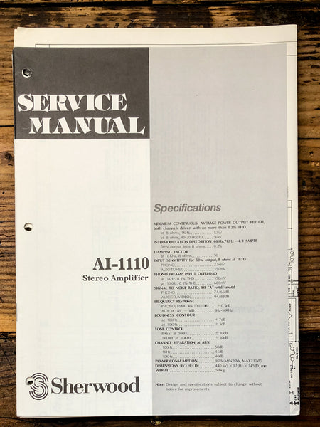 Sherwood AI-1110 Amplifier  Service Manual *Original*