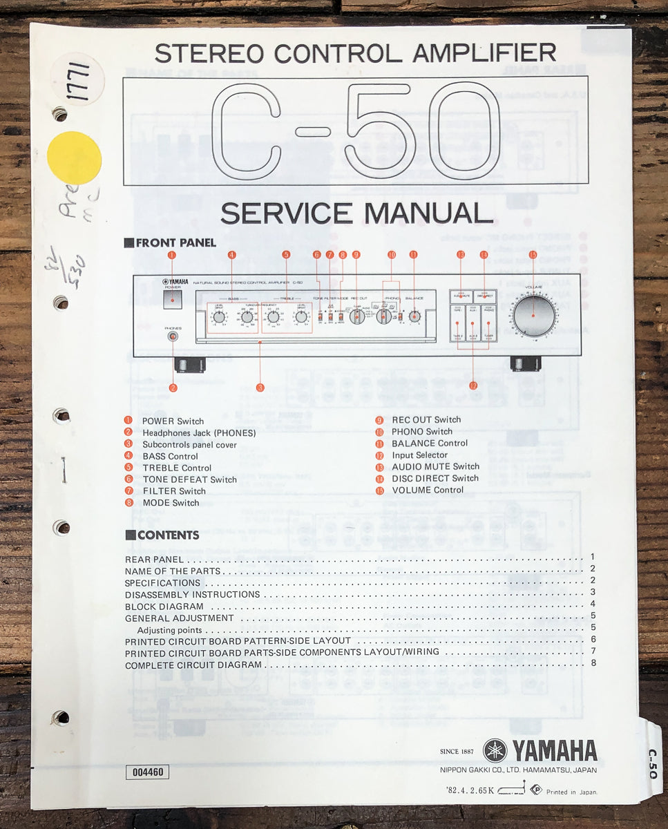 Yamaha C-50 Preamp / Preamplifier Service Manual *Original*