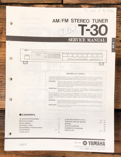 Yamaha T-30 Tuner  Service Manual *Original*
