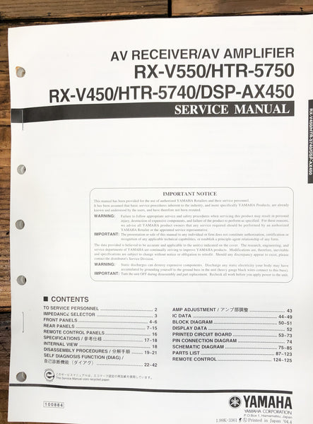 Yamaha RX-V550 HTR-5750 DSP-AX450 Receiver  Service Manual *Original*