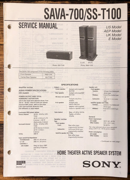 Sony SAVA-700 SS-T100 Speaker  Service Manual *Original*