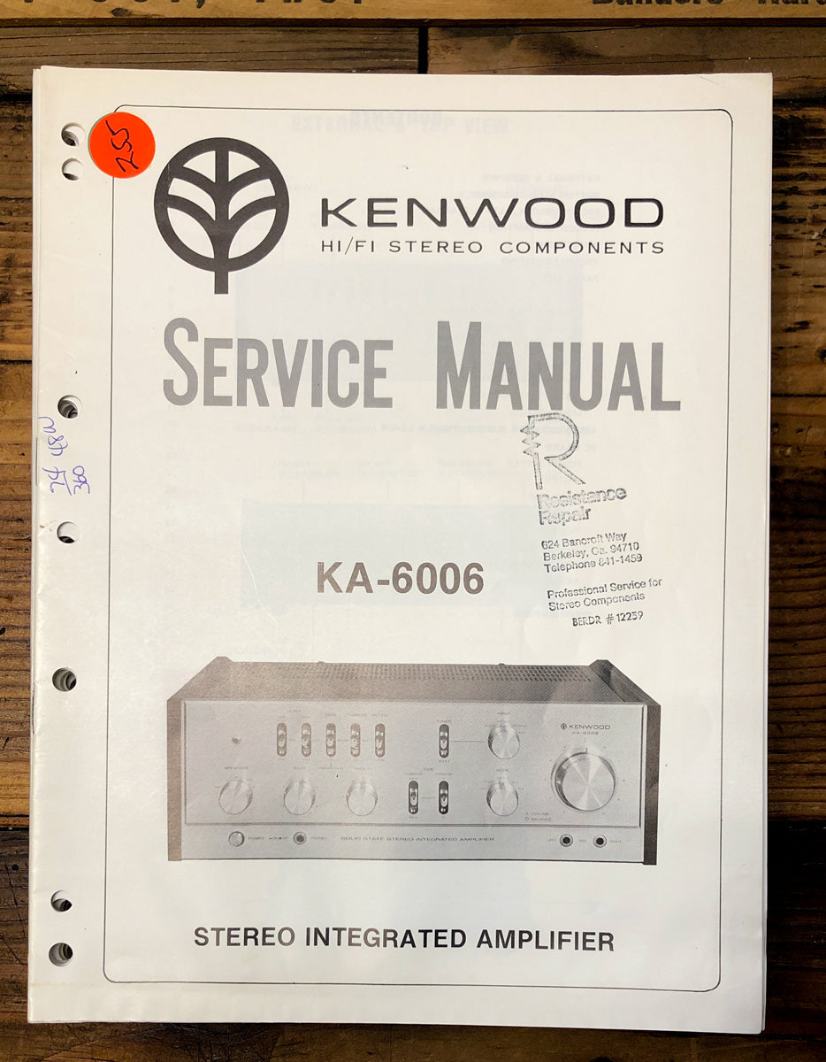 Kenwood KA-6006 Amplifier  Service Manual *Original*