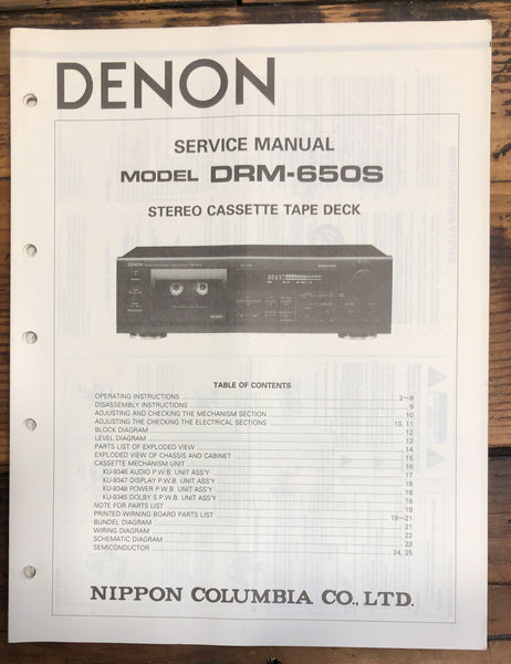 Denon DRM-650S Cassette  Service Manual *Original*