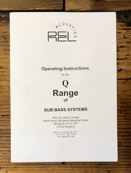 REL Acoustics Q Range  Subwoofer 2 Owner / User Manual *Original*