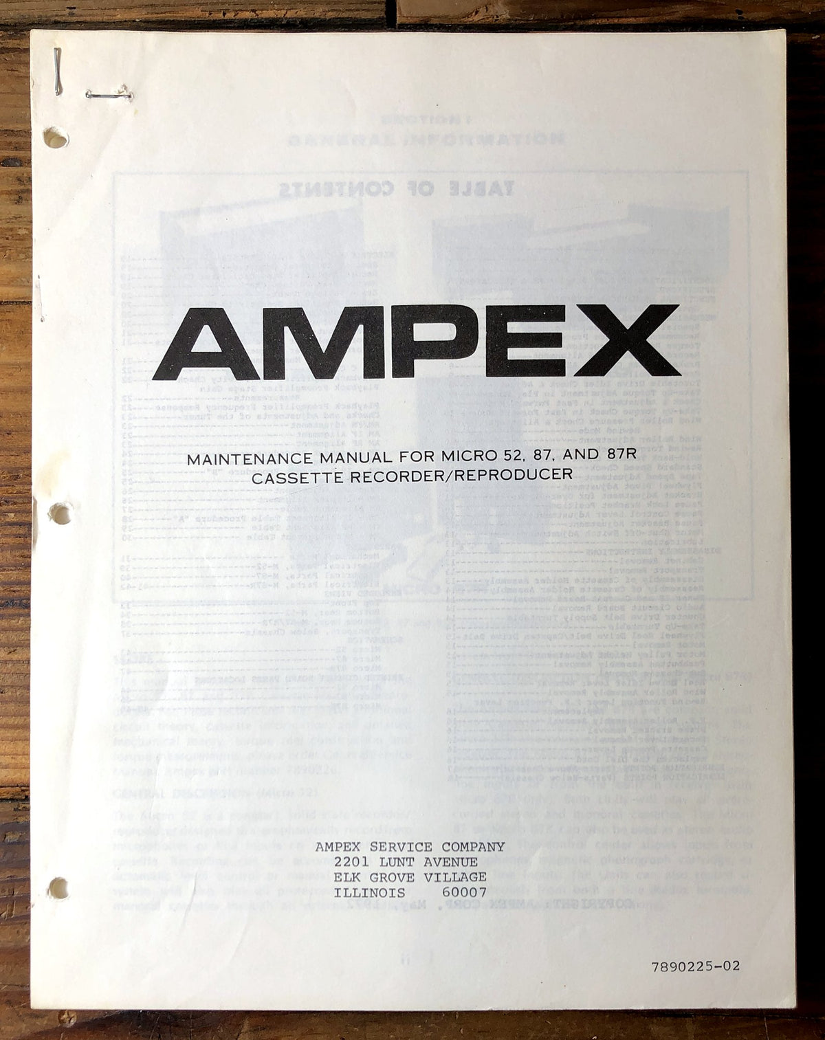 Ampex Micro 52 87 87R Cassette Recorder Service Manual *Original*