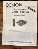 Denon DCP-50 Portable CD Player Supp. Service Manual *Original*