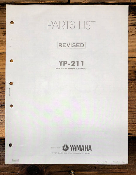 Yamaha YP-211 Turntable Parts List Revised Service Manual *Original*