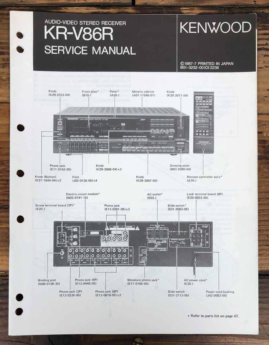 Kenwood KR-V86R Receiver Service Manual *Original*