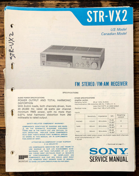 Sony STR-VX2 Receiver  Service Manual *Original*