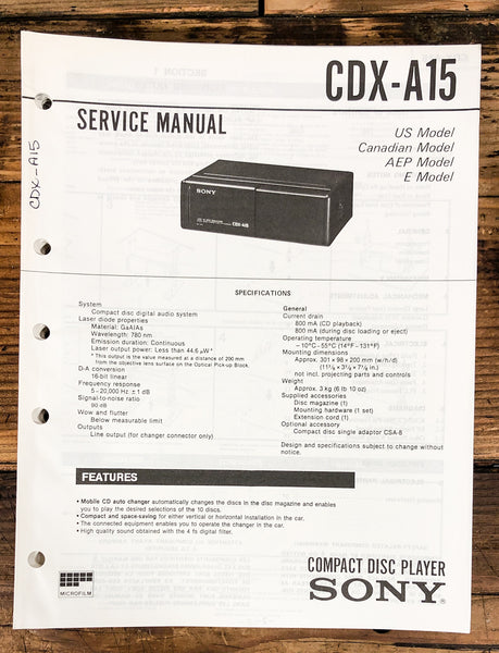 Sony CDX-A15 CD Player  Service Manual *Original*