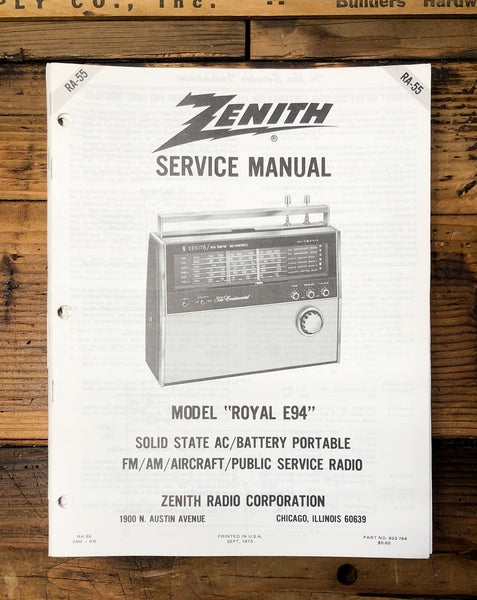 Zenith Royal E94 Radio  Service Manual *Original*