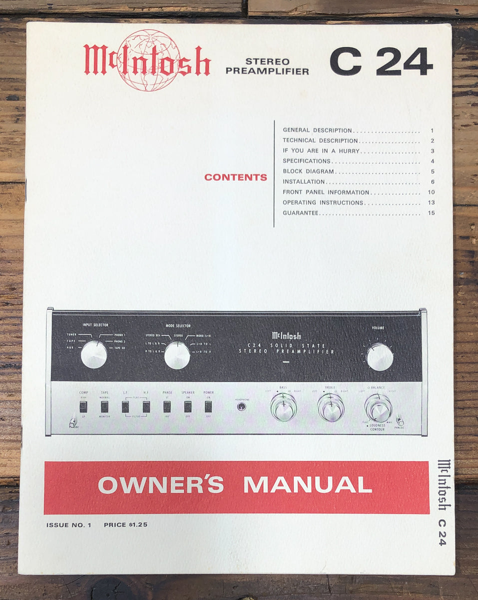 McIntosh C24 C-24 Preamp / Preamplifier Owners / User Manual *Original*