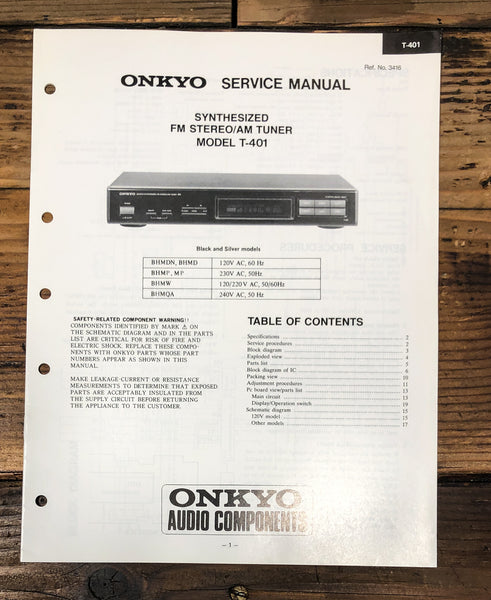 Onkyo T-401 Tuner Service Manual *Original*