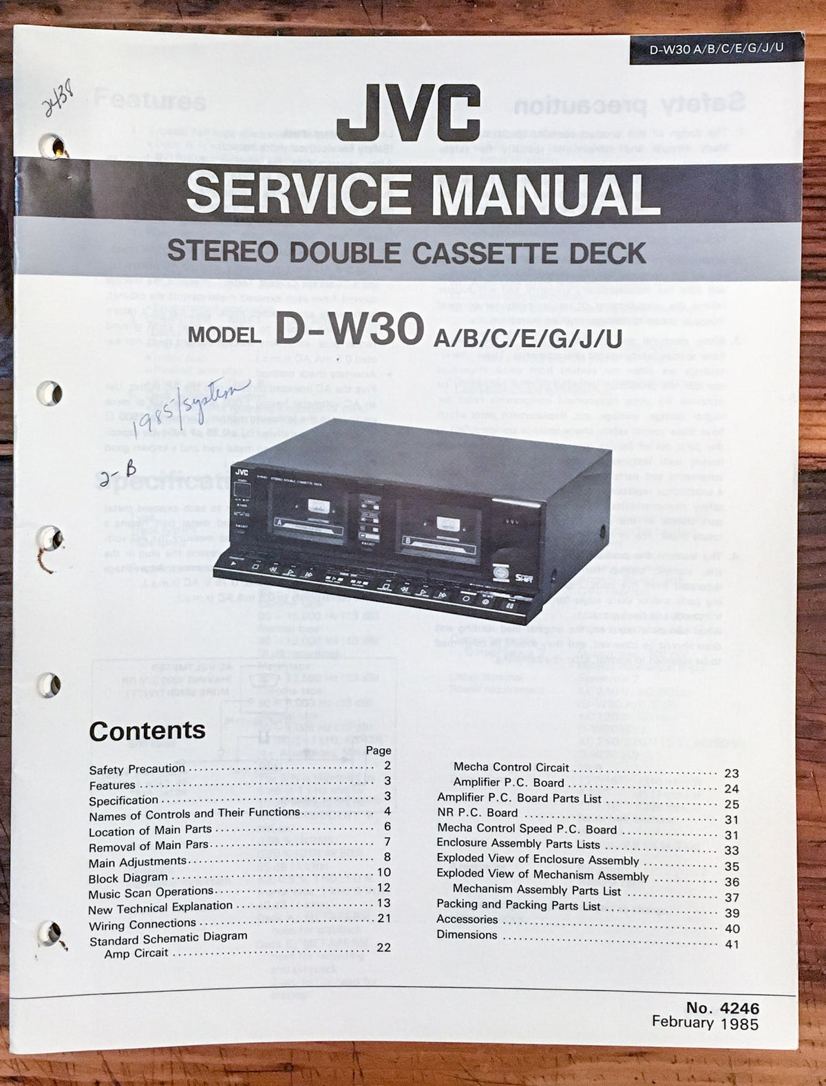JVC D-W30 Cassette  Service Manual *Original*