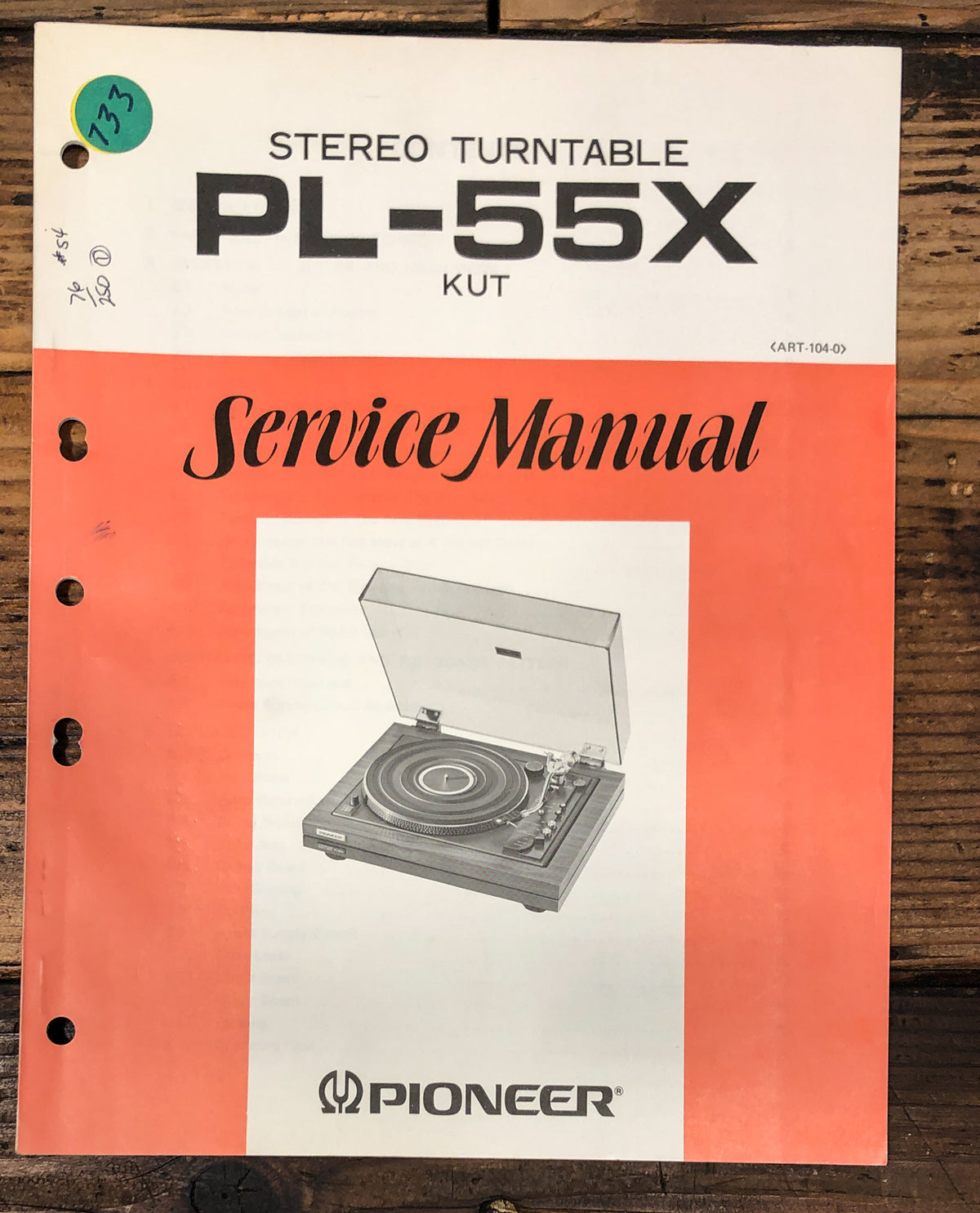 Pioneer PL-55X Record Player / Turntable Service Manual *Original*
