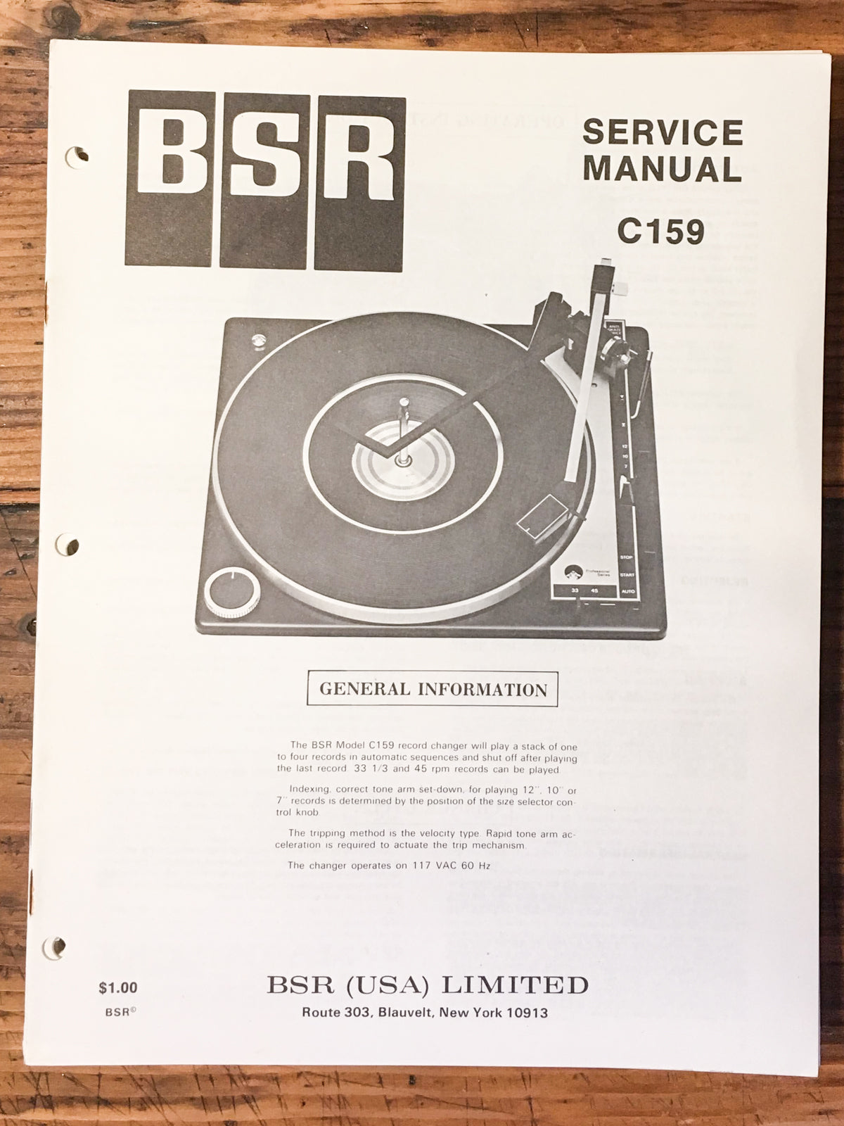BSR C159 C-159 Record Player / Turntable Service Manual *Original*