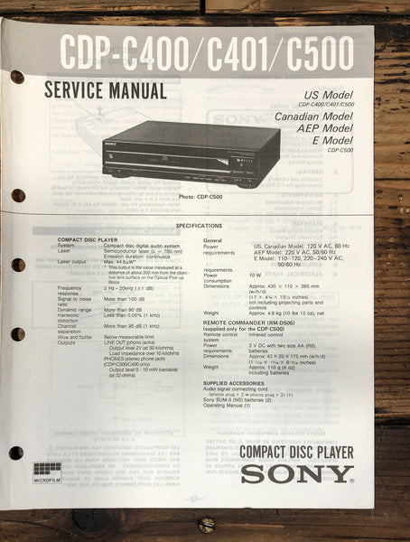 Sony CDP-C400 -C401 -C500 CD Player Service Manual *Original*