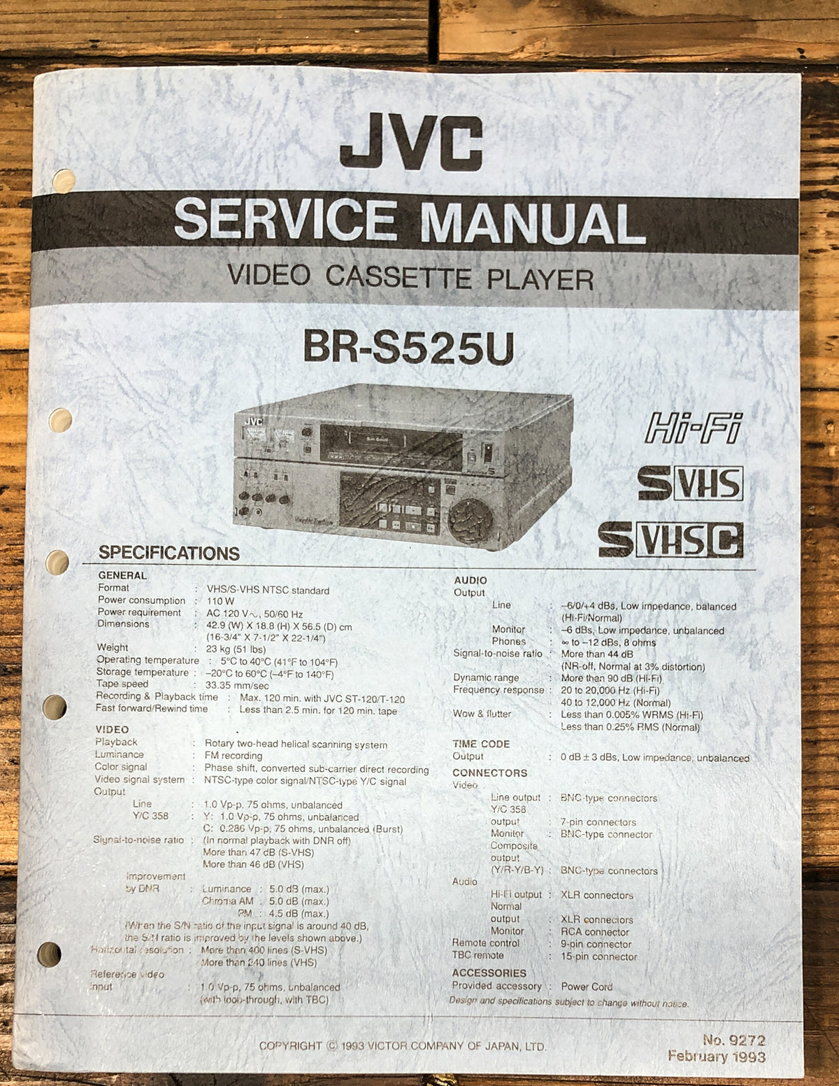 JVC BR-S525U VCR Service Manual *Original*