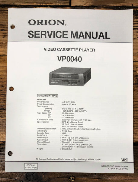 Orion  VP40 VCR Service Manual *Original*