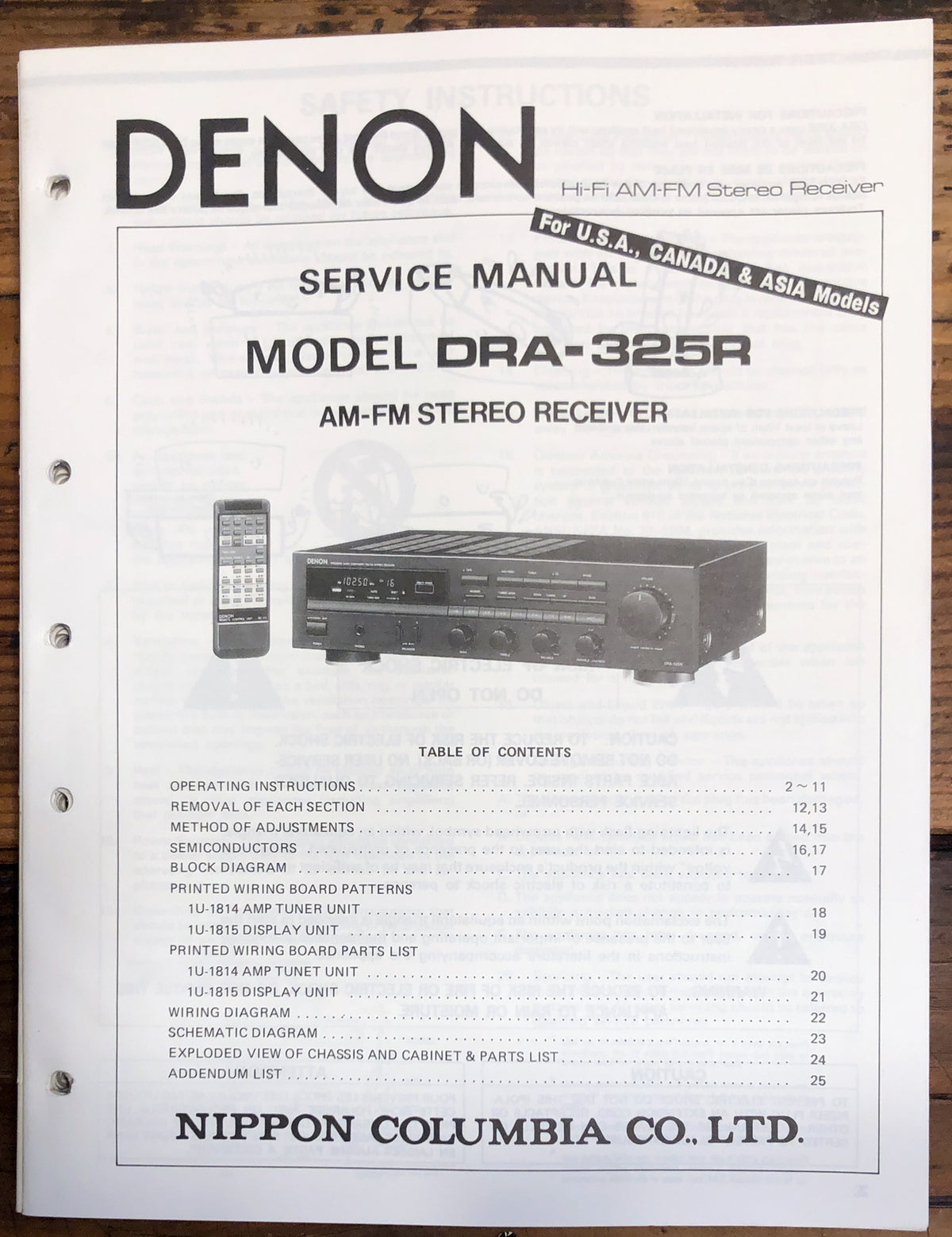 Denon DRA-325R Receiver  Service Manual *Original*