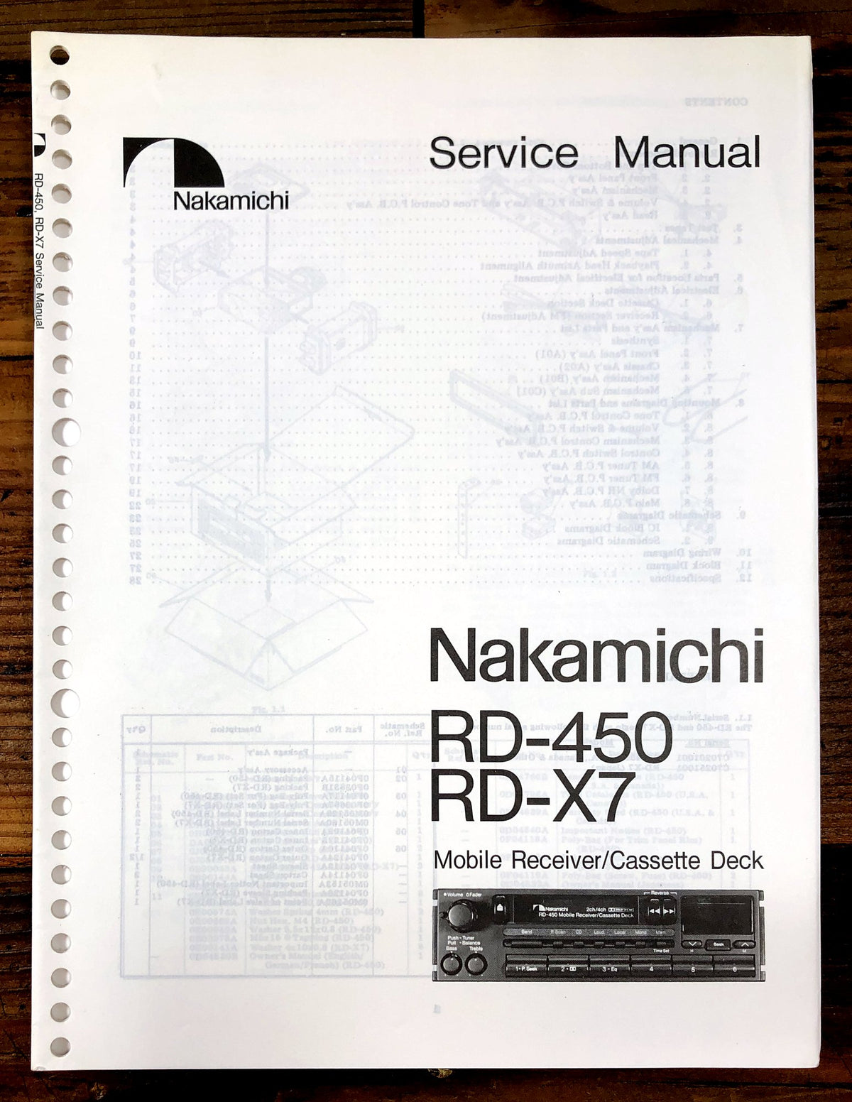 Nakamichi RD-450 RD-X7 Mobile Receiver/Cassette Deck Service Manual *Original*