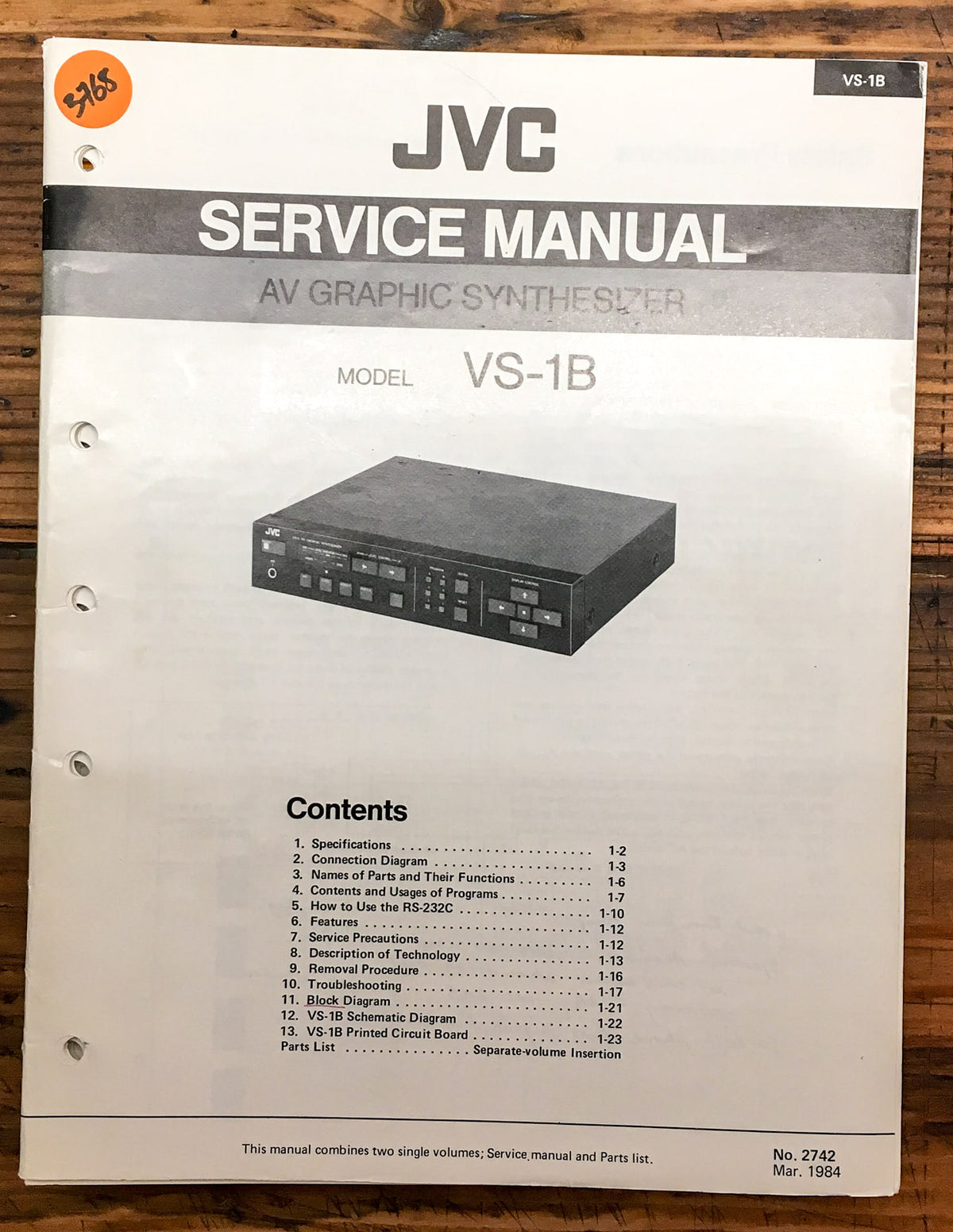JVC VS-1B Synthesizer  Service Manual *Original*