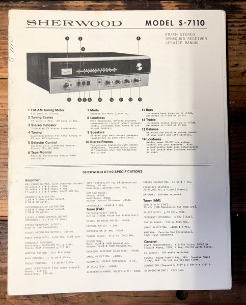 Sherwood S-7110 Receiver  Service Manual *Original*