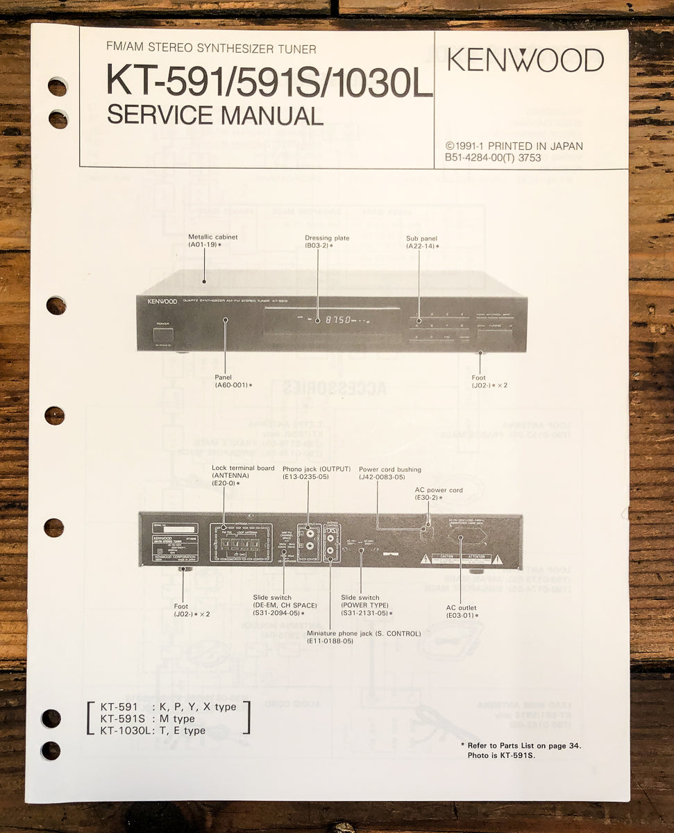 Kenwood KT-591 KT-591S KT-1030L Tuner Service Manual *Original*