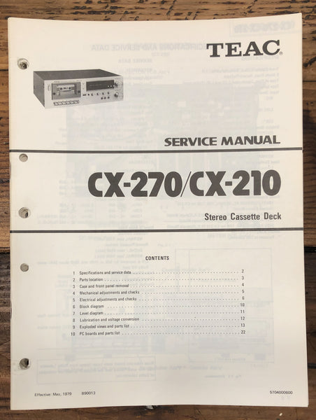 Teac CX-210 CX-270 Cassette  Service Manual *Original*