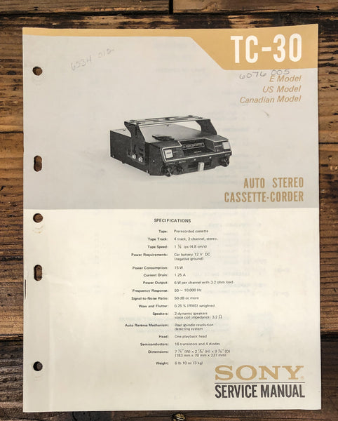Sony TC-30 Cassette Service Manual *Original*