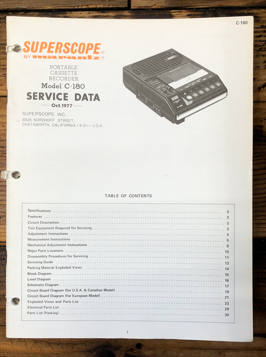 Superscope C-180 Cassette  Service Manual *Original*
