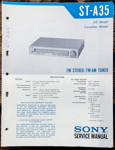 Sony ST-A35 Tuner  Service Manual *Original*