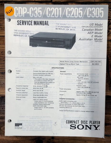 Sony CDP-C35 -C201 -C205 -C305 CD Player  Service Manual *Original*