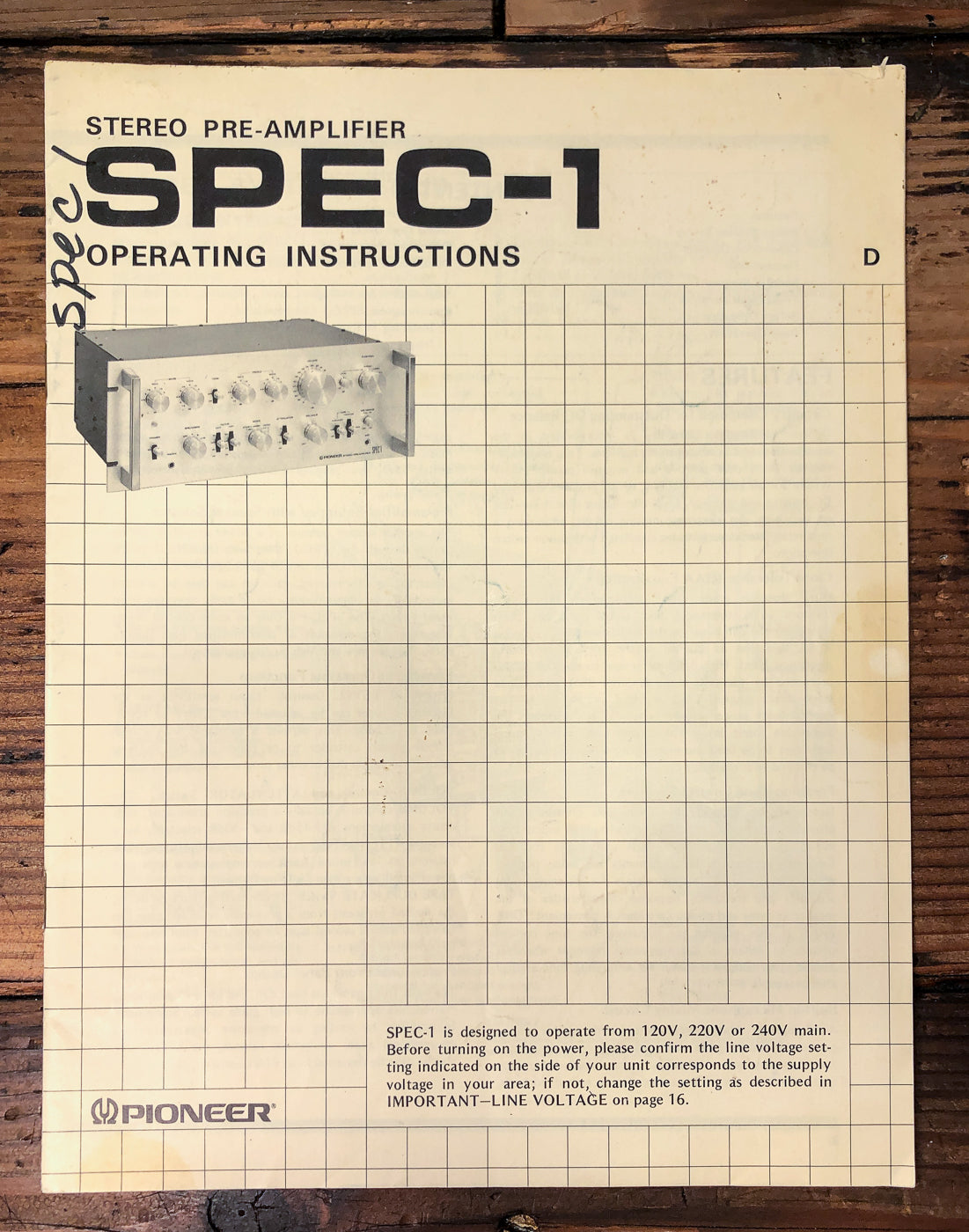 Pioneer SPEC-1 Preamplifier Owners / User Manual *Original*