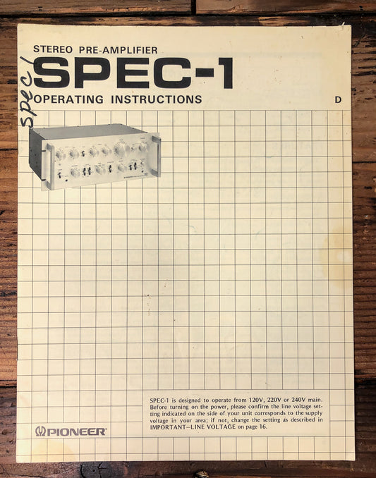 Pioneer SPEC-1 Preamplifier Owners / User Manual *Original*